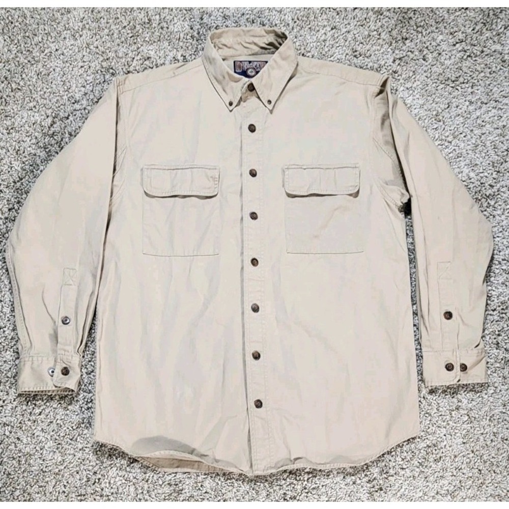 Duluth Trading CO Shirt Men's LT Tall Button Down Shirt‎ Tan Cotton Long Sleeve